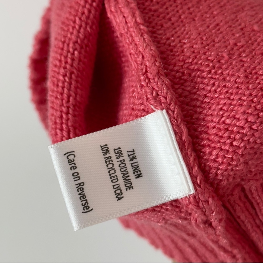 JoosTricot Knit Cropped Top XS Coral Pink Button Front Tie‎ Strap Tank Linen - Picture 6 of 9